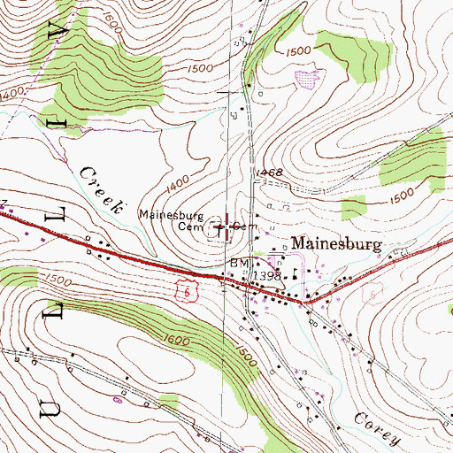 Topographic Map of Mainesburg Cemetery, PA