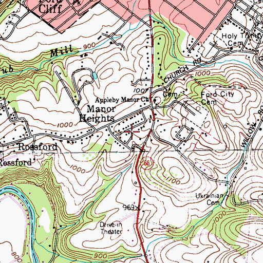 Topographic Map of Manor Heights, PA