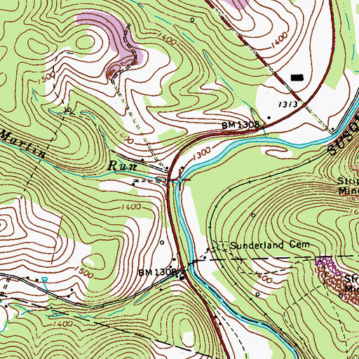 Topographic Map of Martin Run, PA