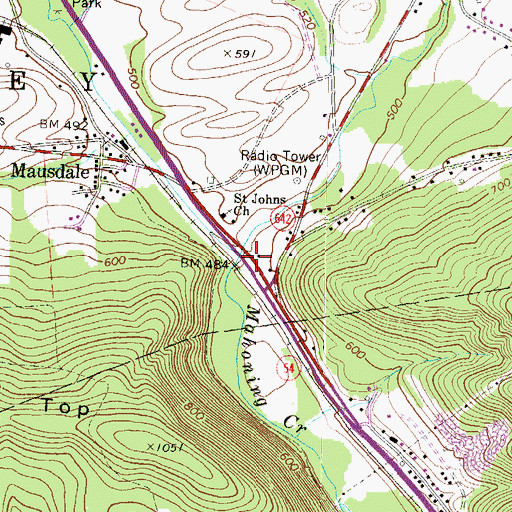 Topographic Map of Mauses Creek, PA