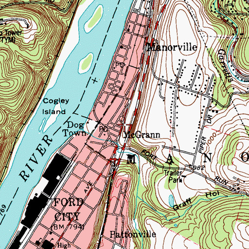 Topographic Map of McGrann, PA