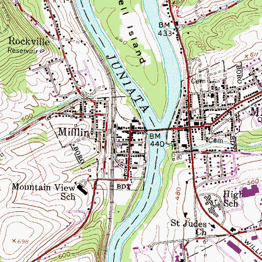 Topographic Map of Mifflin, PA