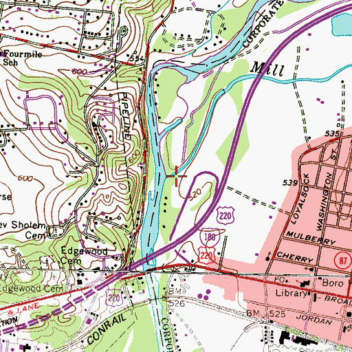 Topographic Map of Mill Creek, PA