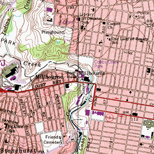 Topographic Map of Millbourne, PA