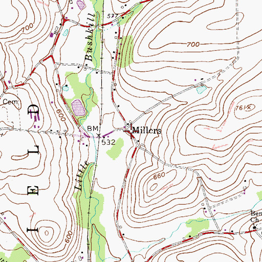 Topographic Map of Millers, PA