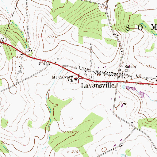 Topographic Map of Mount Calvary Church, PA