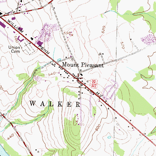 Topographic Map of Mount Pleasant, PA