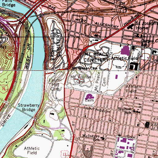 Topographic Map of Mount Vernon Cemetery, PA