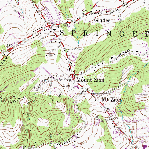 Topographic Map of Mount Zion, PA