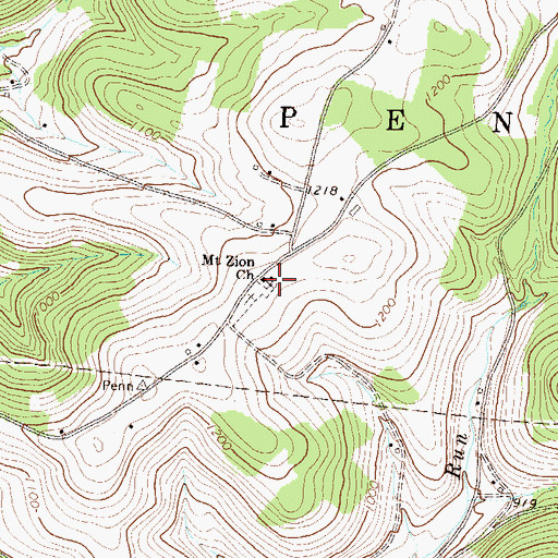 Topographic Map of Mount Zion Church, PA