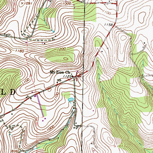 Topographic Map of Mount Zion Church, PA