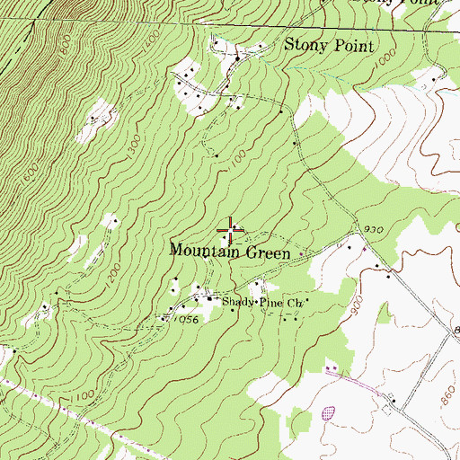 Topographic Map of Mountain Green, PA