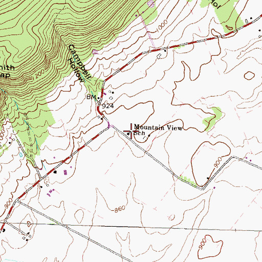 Topographic Map of Mountain View School, PA