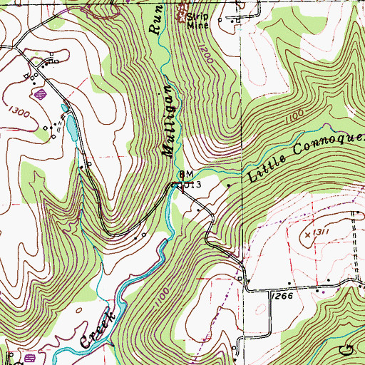 Topographic Map of Mulligan Run, PA