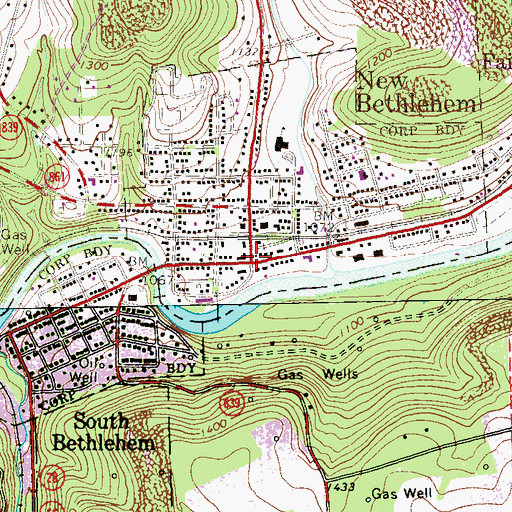 Topographic Map of New Bethlehem, PA