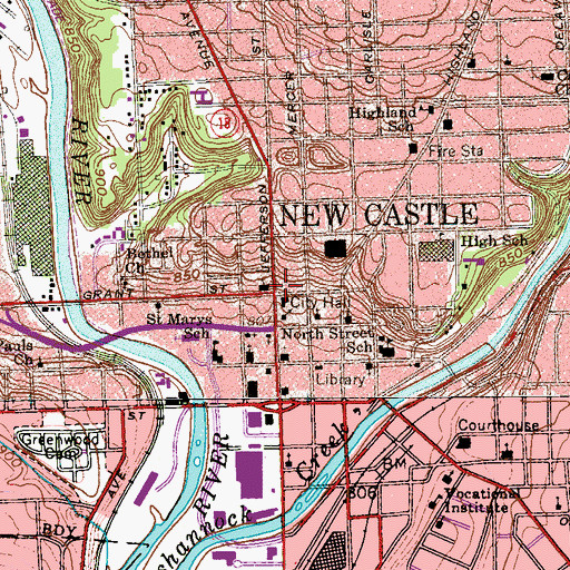 Topographic Map of New Castle, PA
