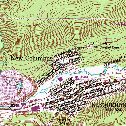 Topographic Map of New Columbus, PA