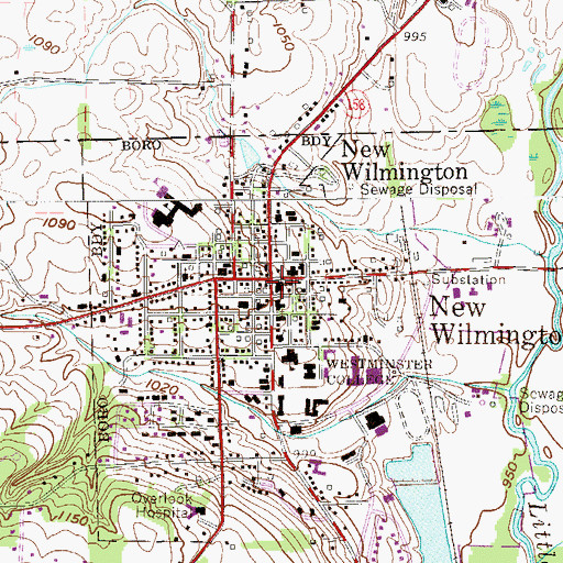 Topographic Map of New Wilmington, PA