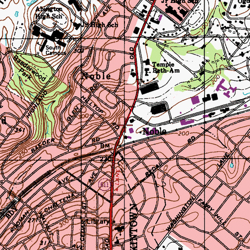 Topographic Map of Noble, PA