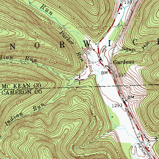Topographic Map of North Branch Indian Run, PA