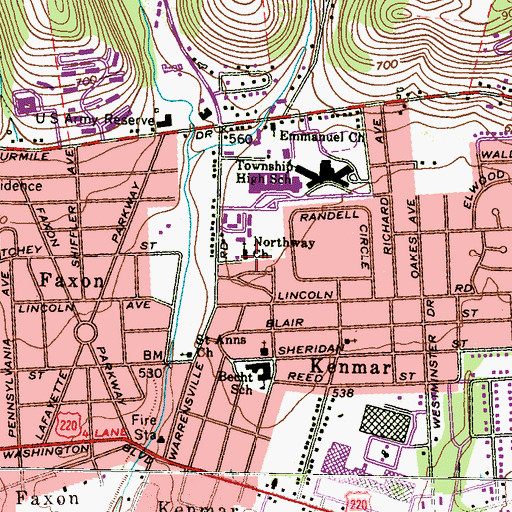Topographic Map of Northway Church, PA