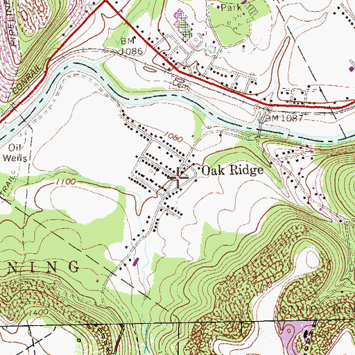 Topographic Map of Oak Ridge, PA