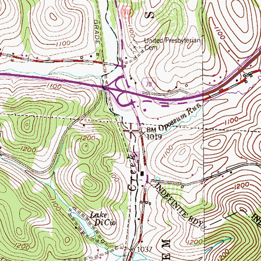 Topographic Map of Opossum Run, PA