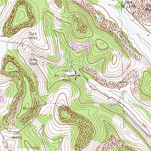 Topographic Map of Paradise Cemetery, PA