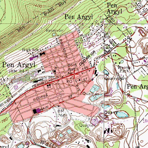 Topographic Map of Pen Argyl, PA