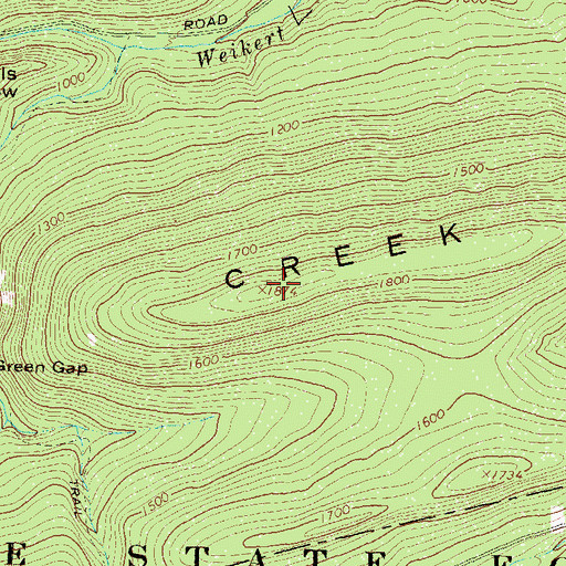 Topographic Map of Penns Creek Mountain, PA
