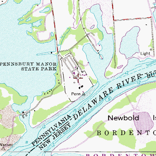 Topographic Map of Pennsbury Manor State Park, PA