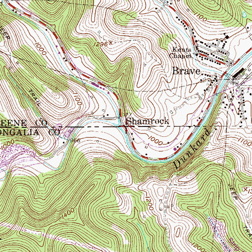 Topographic Map of Pennsylvania Fork Dunkard Creek, PA