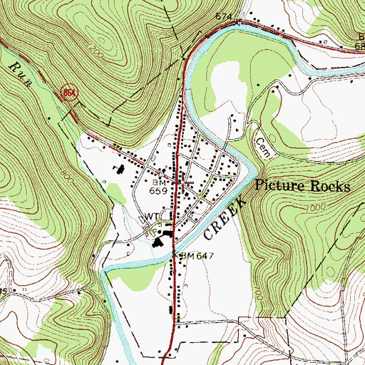 Topographic Map of Picture Rocks, PA