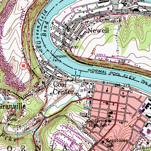 Topographic Map of Pike Run, PA
