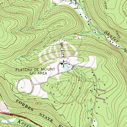 Topographic Map of Plateau De Mount Ski Area, PA