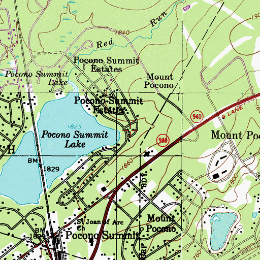 Topographic Map of Pocono Summit Estates, PA
