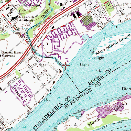 Topographic Map of Poquessing Creek, PA
