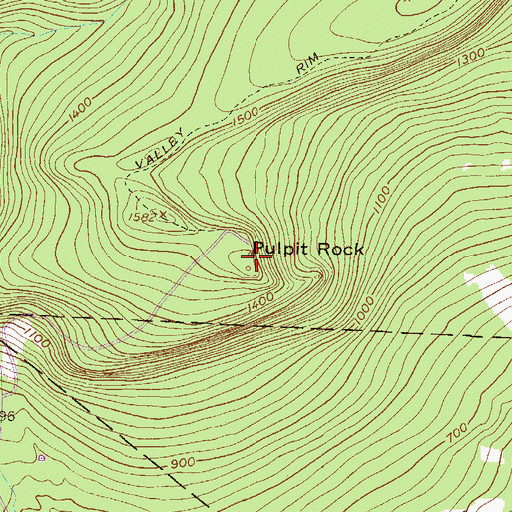 Topographic Map of Pulpit Rock, PA