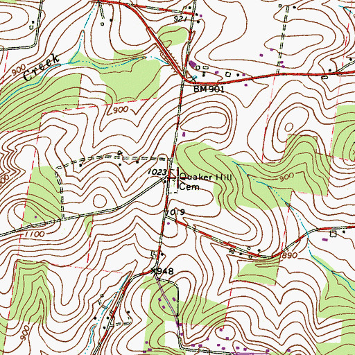 Topographic Map of Quaker Hill Cemetery, PA