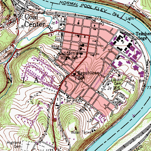 Topographic Map of Republican School, PA