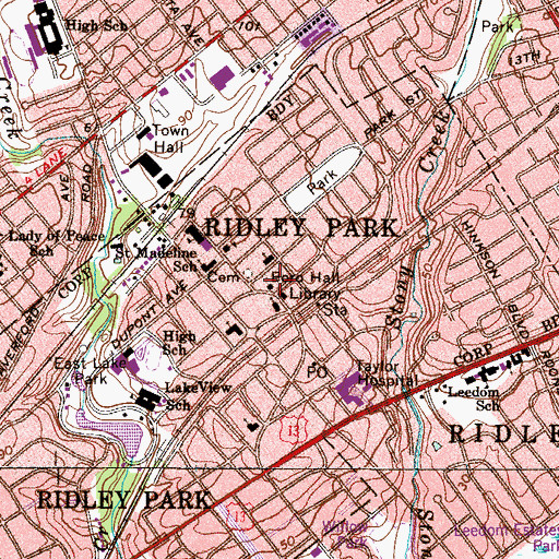 Topographic Map of Ridley Park, PA