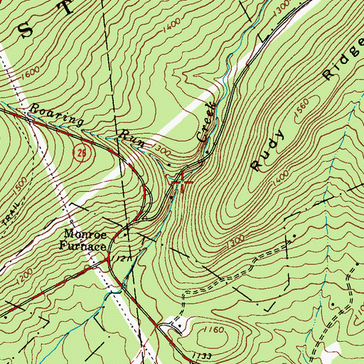Topographic Map of Roaring Run, PA