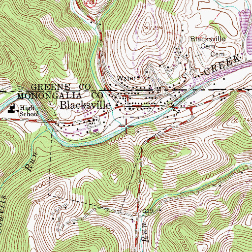 Topographic Map of Roberts Run, PA