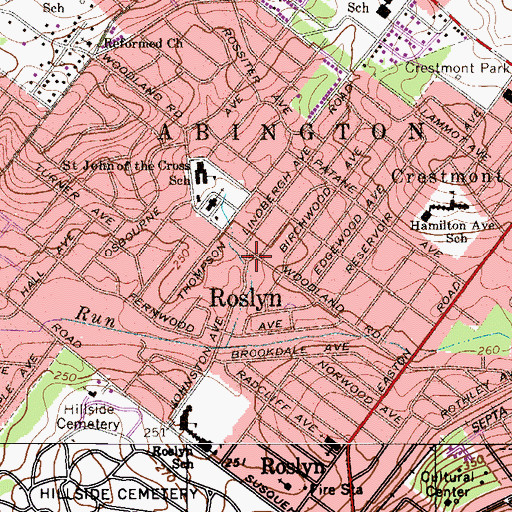 Topographic Map of Roslyn, PA