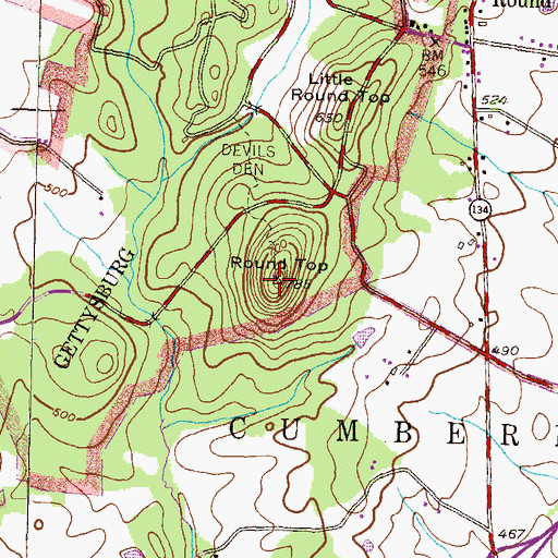 Topographic Map of Round Top, PA