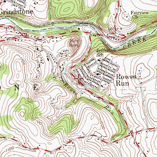 Topographic Map of Rowes Run, PA