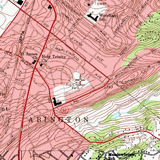 Topographic Map of Roy Chester Park, PA