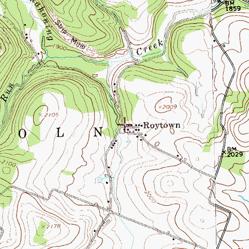 Topographic Map of Roytown, PA