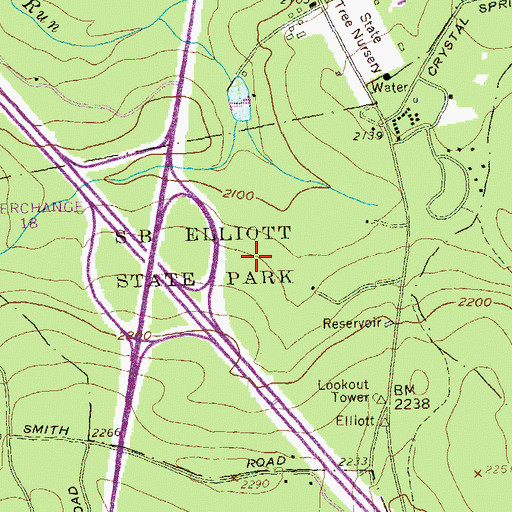 Topographic Map of S B Elliott State Park, PA