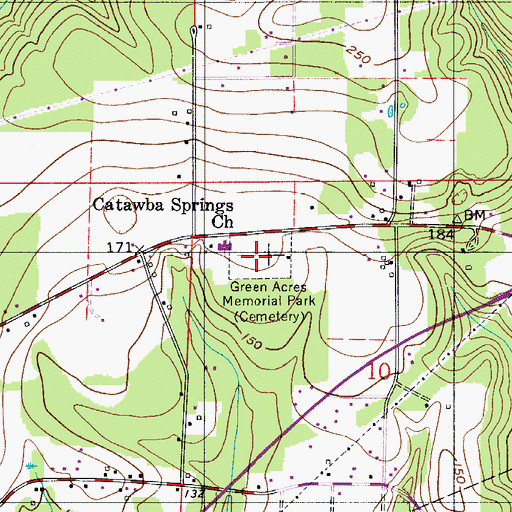 Topographic Map of Green Acres Memorial Park, AL